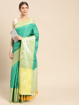 Vastranand - Paisley Butti Zari Woven Design Kanjeevaram Banarasi Saree with Unstitched Blouse