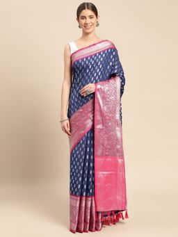 Vastranand - Paisley Butti Zari Woven Design Kanjeevaram Banarasi Saree with Unstitched Blouse