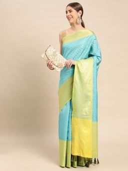 Vastranand - Paisley Butti Zari Woven Design Kanjeevaram Banarasi Saree with Unstitched Blouse