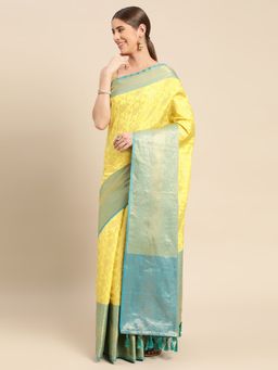 Vastranand - Paisley Floral Zari Woven Design Kanjeevaram Banarasi Saree with Unstitched Blouse