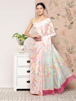 Vastranand - Digital Abstract Satin Saree- Tassel Border with Unstitched Blouse