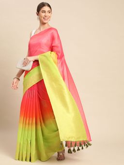 Vastranand - Ethnic Motifs Floral Zari Woven Half & Half Banarasi Saree with Unstitched Blouse