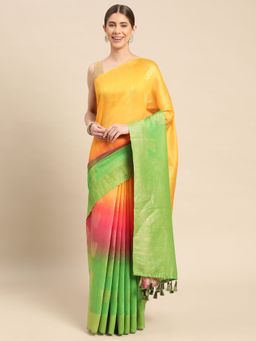 Vastranand - Ethnic Motifs Floral Zari Woven Half & Half Banarasi Saree with Unstitched Blouse