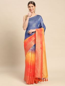 Vastranand - Ethnic Motifs Floral Zari Woven Half & Half Banarasi Saree with Unstitched Blouse