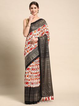 Vastranand - Geometric Woven Zari Border Designer Art Silk Ikkat Banarasi Saree with Unstitched Blouse