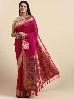 Vastranand - Kanjeevaram Stripes Pattern Zari Woven Design Silk Saree with Unstitched Blouse