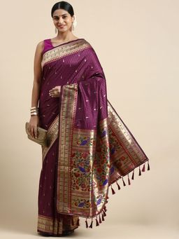 Vastranand - Kanjeevaram Stripes Pattern Zari Woven Design Silk Saree with Unstitched Blouse