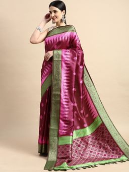 Vastranand - Ikkat Digital Zari Woven Desing Kanjeevaram Silk Saree with Unstitched Blouse