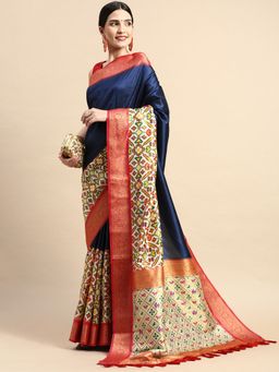 Vastranand - Ikkat Digital Zari Woven Desing Kanjeevaram Silk Saree with Unstitched Blouse