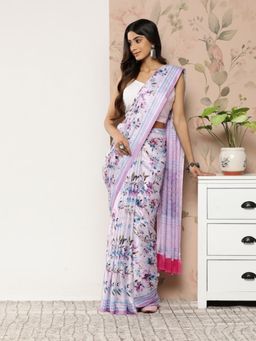 Vastranand - Digital Floral Satin Saree with Unstitched Blouse