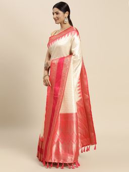 Vastranand - Kanjeevaram/Kanchipuram Banarasi Silk Blend Checks Saree with Unstitched Blouse
