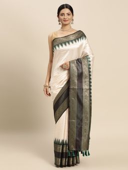 Vastranand - Kanjeevaram/Kanchipuram Banarasi Silk Blend Checks Saree with Unstitched Blouse