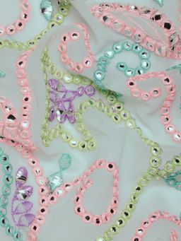 Vastranand - Mirror Work Embellished Sequinned Zari Detail Embroidered Saree with Unstitched Blouse