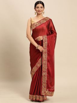 Vastranand - Zari Embroidered Border Wedding Art Silk Saree- Rama with Unstitched Blouse