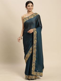 Vastranand - Zari Embroidered Border Wedding Art Silk Saree- Rama with Unstitched Blouse