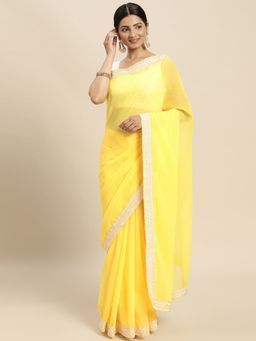 Vastranand - Ethnic Motif Embellished Zari Embroidered Border Designer Saree with Unstitched Blouse