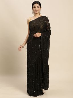 Vastranand - Floral Embellished Sequinned Detail Embroidered Border Saree with Unstitched Blouse