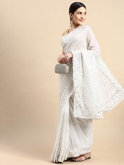 Vastranand - Ethnic Motif Embellished Sequinned Work Pure Georgette Saree with Unstitched Blouse