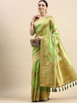 Vastranand - Chevron Pattern Zari woven Design Kanjeevaram Banarasi Saree with Unstitched Blouse
