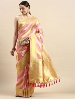 Vastranand - Chevron Pattern Zari woven Design Kanjeevaram Banarasi Saree with Unstitched Blouse