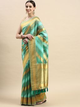 Vastranand - Chevron Pattern Zari woven Design Kanjeevaram Banarasi Saree with Unstitched Blouse