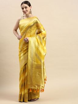 Vastranand - Chevron Pattern Zari woven Design Kanjeevaram Banarasi Saree with Unstitched Blouse