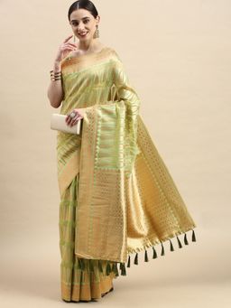 Vastranand - Leaf Pattern Zari woven Design Kanjeevaram Banarasi Art Silk Saree with Unstitched Blouse