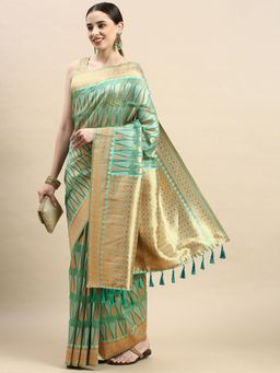 Vastranand - Leaf Pattern Zari woven Design Kanjeevaram Banarasi Art Silk Saree with Unstitched Blouse