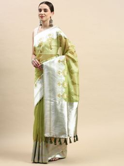 Vastranand - Floral Zari woven Design Kanjeevaram Banarasi Art Silk Saree with Unstitched Blouse