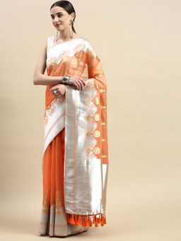 Vastranand - Floral Zari woven Design Kanjeevaram Banarasi Art Silk Saree with Unstitched Blouse