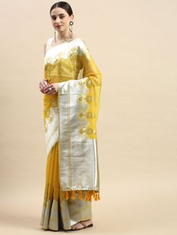 Vastranand - Floral Zari woven Design Kanjeevaram Banarasi Art Silk Saree with Unstitched Blouse