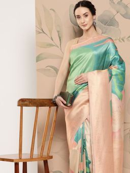 Vastranand - Floral Paisley Zari Woven Design Banarasi Saree & Tassel Border with Unstitched Blouse