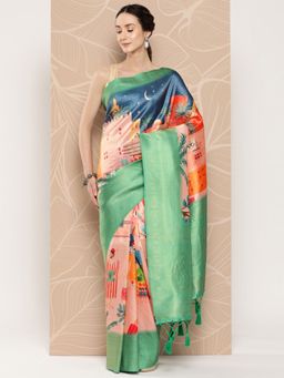 Vastranand - Floral Paisley Zari Woven Design Banarasi Saree With Tassel Border with Unstitched Blouse