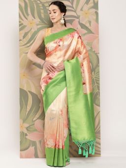 Vastranand - Floral Paisley Zari Woven Design Banarasi Saree & Tassel Border with Unstitched Blouse