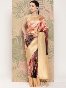 Vastranand - Floral Paisley Zari Woven Design Banarasi Saree With Tassel Border with Unstitched Blouse