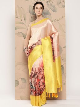 Vastranand - Floral Paisley Zari Woven Design Banarasi Saree With Tassel Border with Unstitched Blouse