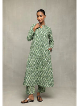 Sutra Art of Clothing - Green Pure Cotton Floral Block Print Co-Ord Set