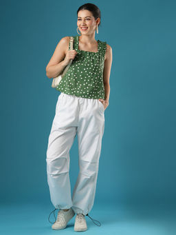 Globus - Women White Mid-Rise Relaxed Fit Drawstring Waist Toggles Hem Cargo Pant