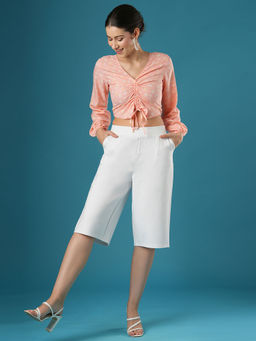Globus - White Mid Rise Stretchable Relaxed Fit Flat Front Trousers