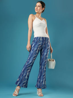Globus - Blue Canvas Hazzy Print Mid Rise Stretchable Slim Fit Trousers