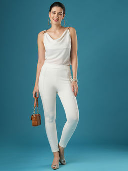 Globus - Women Off White Mid Rise Stretchable Skinny Fit Workwear Trouser