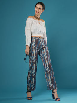 Globus - Multi-Color Canvas Hazzy Printed Mid Rise Stretchable Straight Fit Trousers