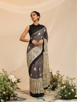 Garden VARELI - Women's Pure Cotton Grey Venkatgiri Saree with Unstitched Blouse