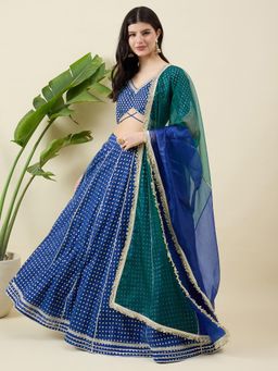 Aritri - Blue Woven Gotta Patti Lehenga and Stitched Blouse With Dupatta