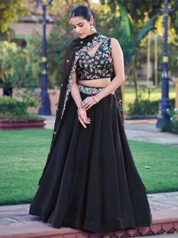 Kedar Fab - Floral Embroidered Semi Stitched Lehenga & Unstitched Choli With Dupatta