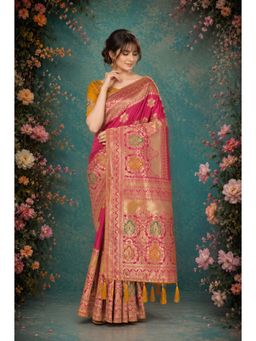 Monjolika Fashion - Women Pink Soft Banarasi Style Silk Saree With Unstitched Blouse