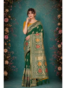 Monjolika Fashion - Women Green Soft Banarasi Style Silk Saree With Unstitched Blouse