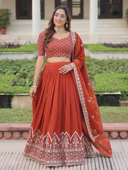 Kedar Fab - Sequins Embroidered Semi Stitched Lehenga & unstitched Choli With Dupatta