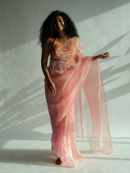 Suta - Solid Peach Organza Saree