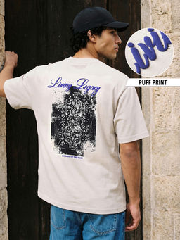 Bewakoof - Mens Beige Graphic Cotton Blend T-Shirt